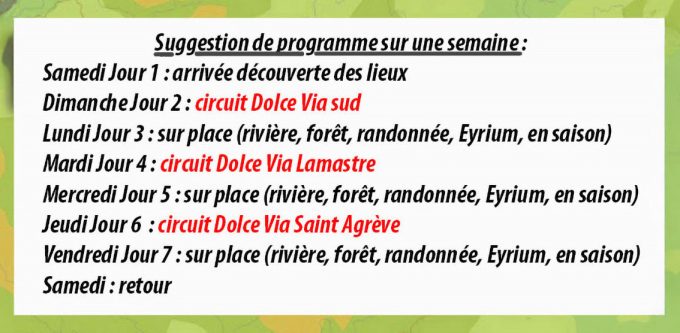 Suggestion de programme sur une semaine